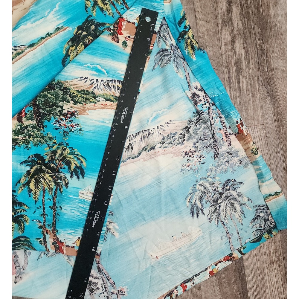 Karen Kane Maxi Dress Womens Medium Blue Tropical Hawaiian Beach Scene Rayon - Picture 6 of 7